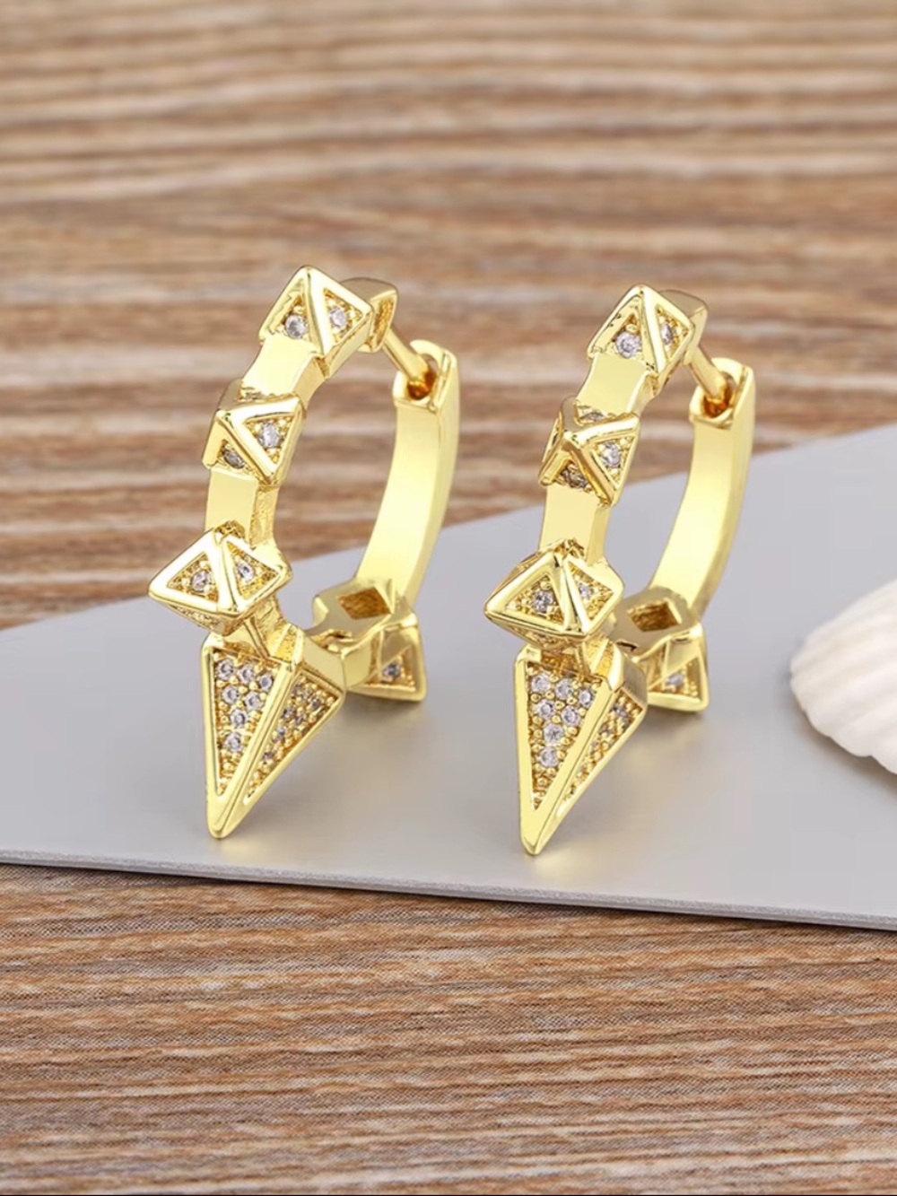 Gold Plated Geometric AAA Cubic Zirconia Hoop Earrings NEW